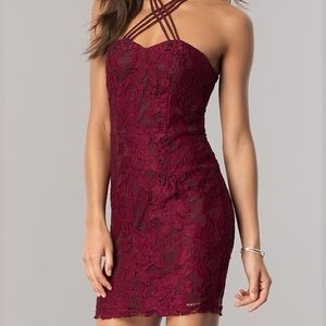 Short Wine Red Lace Homecoming Party Dress